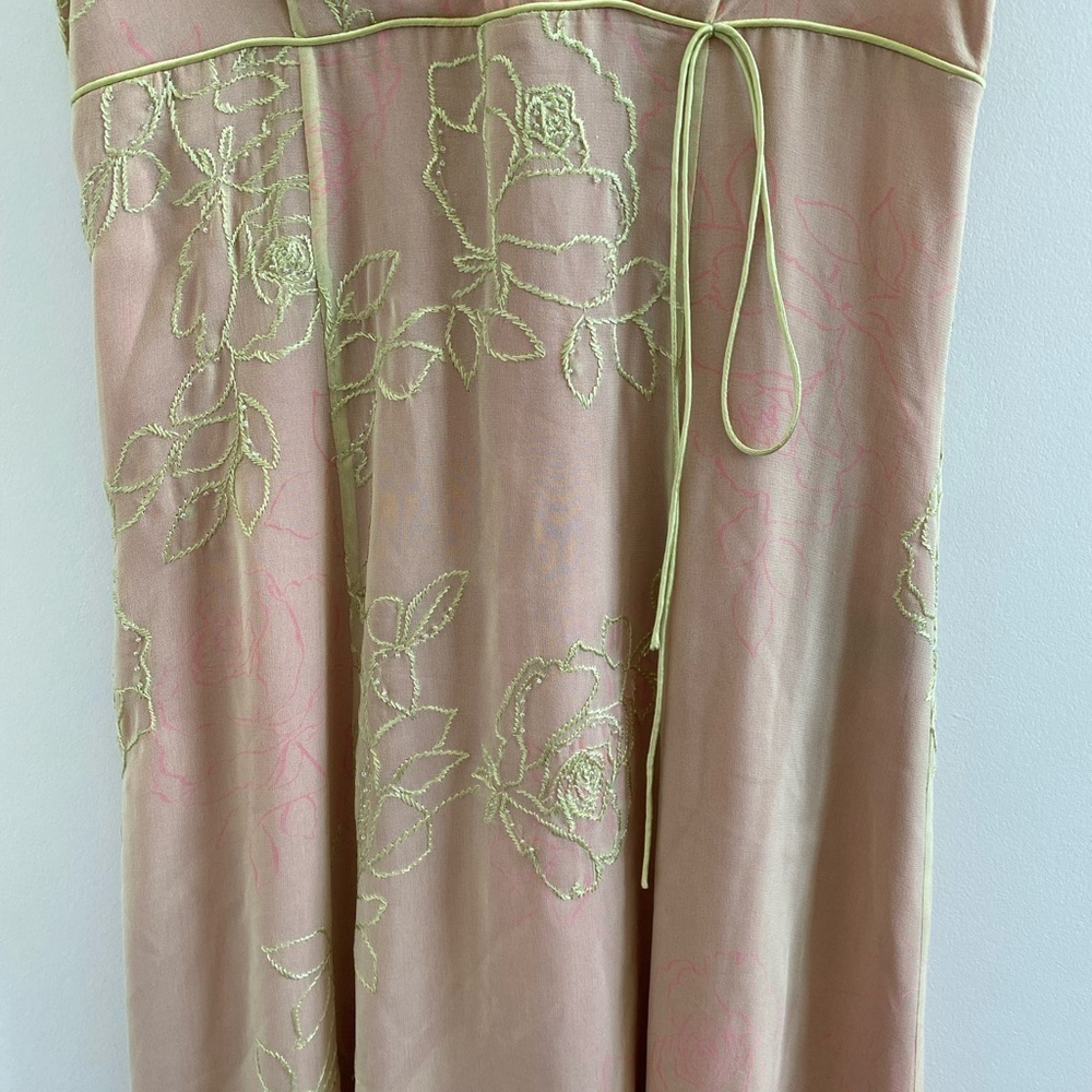 Adrianna Y2K Silk 90’s Y2K Embroidered Floral Print Green & Pink Dress Size 8 - Picture 9 of 11